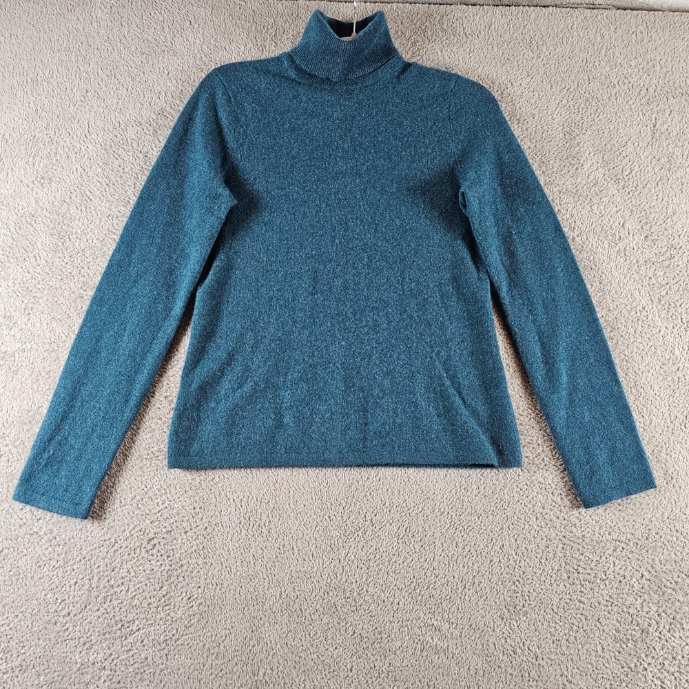 Lord & Taylor 100% Cashmere Turtleneck Sweater Teal Blue Small Knit Top